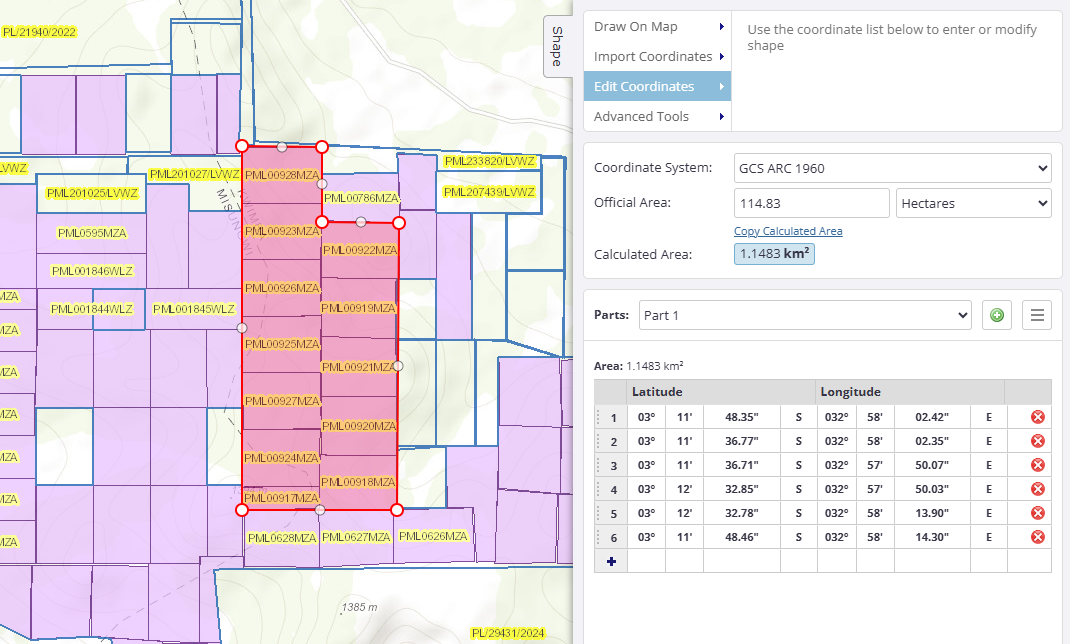 Misungwi licence grid and cadastral boundaries